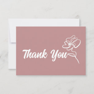 Classic Dusty Rose Floral Sketch Thank You Card