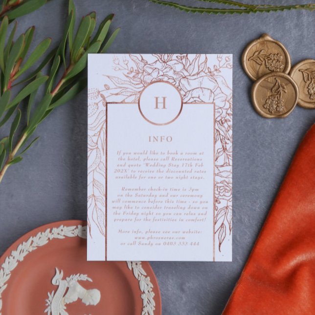 Classic Dusty Rose Gold Monogram Wreath Wedding Enclosure Card (Creator Uploaded)