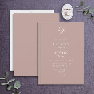 Classic Dusty Rose Script Monogram Wedding Invitation