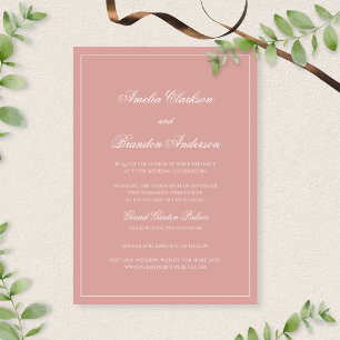 Classic Dusty Rose & White Border Script Wedding Invitation