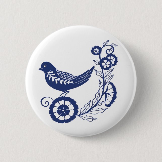 Classic Dutch Blue Delft Tile Bird Design 6 Cm Round Badge (Front)