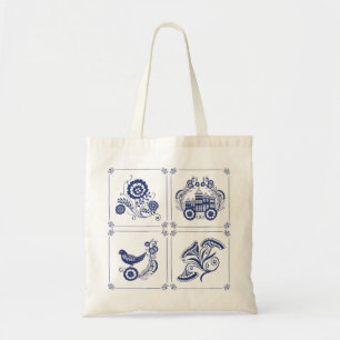 Classic Dutch Blue Delft Tile Floral & Bird Design Tote Bag