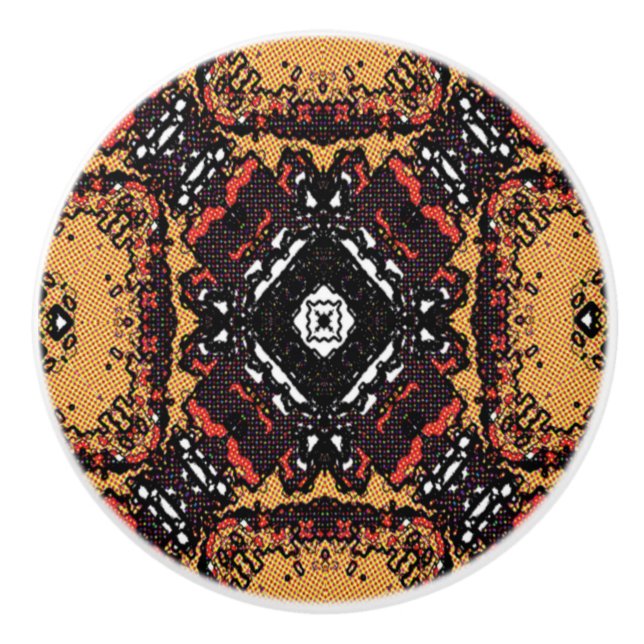 Classic Earth Tone Golden Browns Old World Pattern Ceramic Knob (Front)