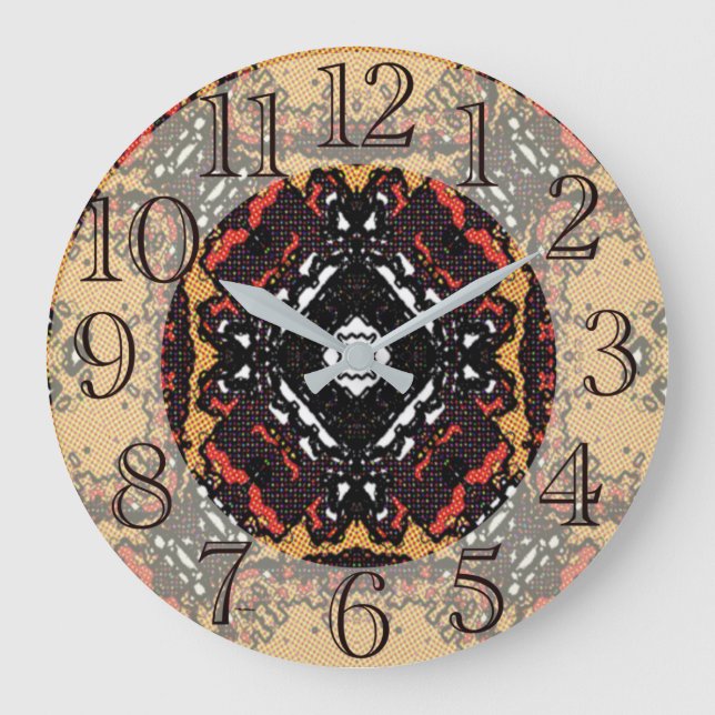 Classic Earth Tone Golden Browns Old World Pattern Large Clock (Front)