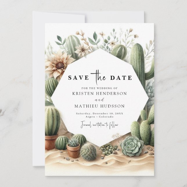Classic Earthy Cactus Wedding Save The Date (Front)