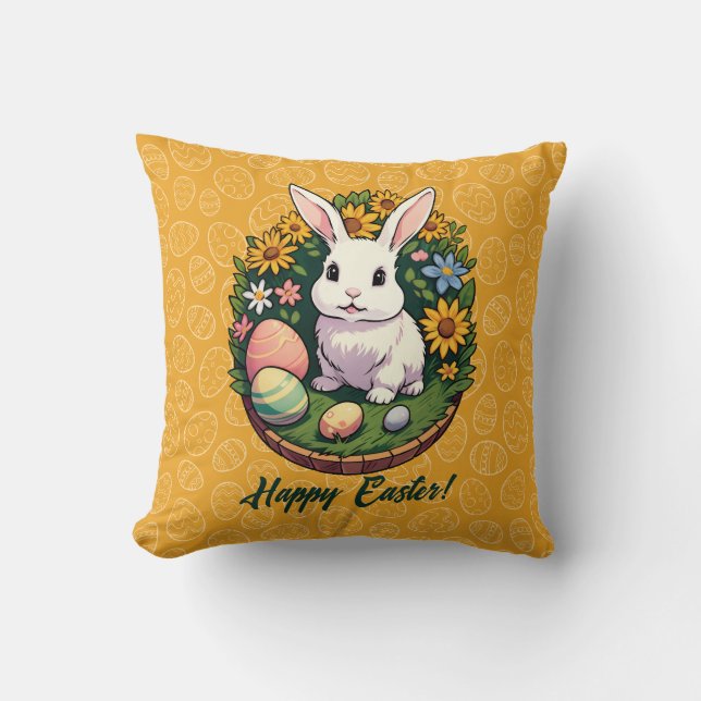 Classic Easter Bunny Illustration. Happy Easter! Cushion (Front)