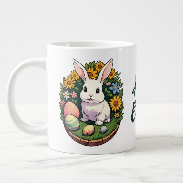Classic Easter Bunny Illustration. Happy Easter! Large Coffee Mug (Left)
