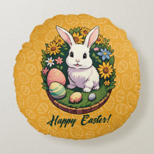 Classic Easter Bunny Illustration. Happy Easter! Round Cushion
