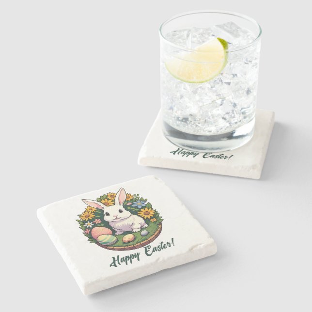 Classic Easter Bunny Illustration. Happy Easter! Stone Coaster (Side)