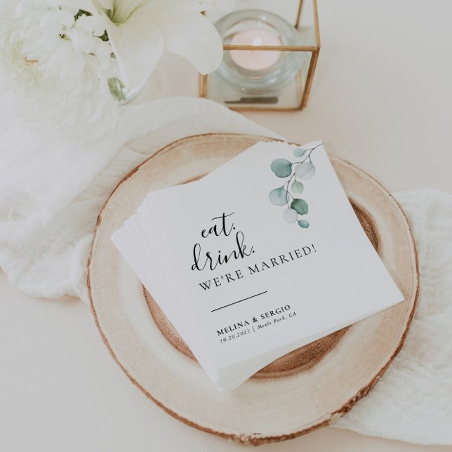 Classic Eat Drink We're Married Wedding   Napkin (Creator Uploaded)