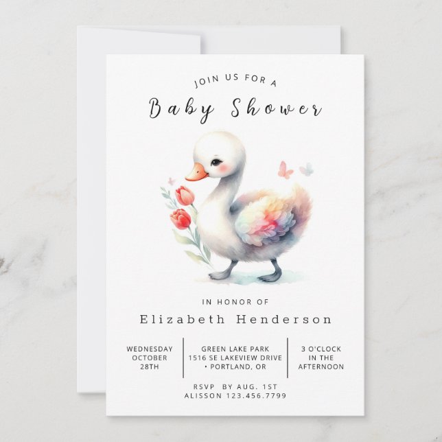 Classic Editable Swan Baby Shower Invitation (Front)