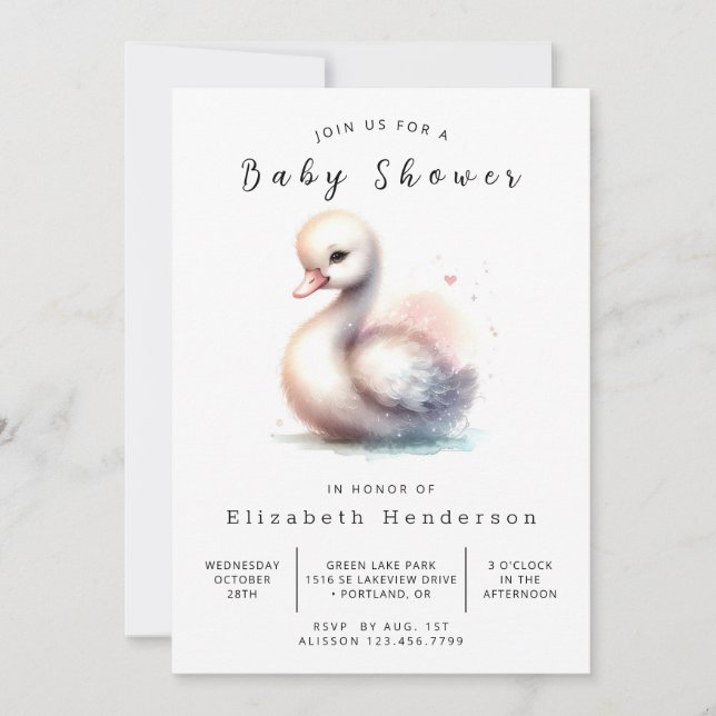 Classic Editable Swan Baby Shower Invitation (Front)