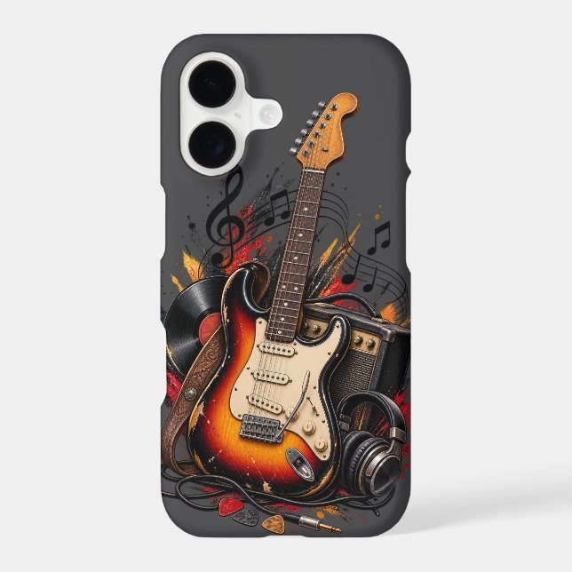 Classic Electric Guitar & Vinyl Record Phone Case  (Back)