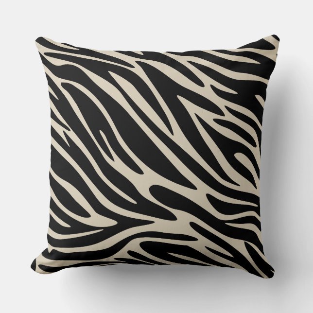 Classic Elegance Black and Tan Zebra Print Large Cushion (Front)