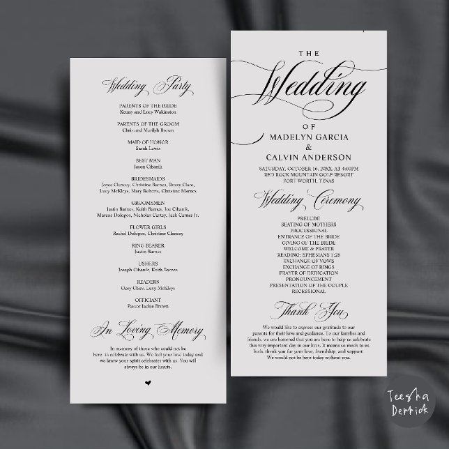 Classic Elegance Black Grey Wedding Ceremony Order Program (Classic Elegance Wedding Ceremony Order Program Card in Black and Grey)