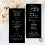 Classic Elegance Black Script Wedding Ceremony Program<br><div class="desc">Elegant Classy black and white script, Wedding Ceremony Program in 4x9 inches (long) card. It is designed with scroll accent that can be personalised with custom/ personalised text for your bridal party, ceremony details, memorial notes and thank you message. If you are looking for other program card types and sizes,...</div>
