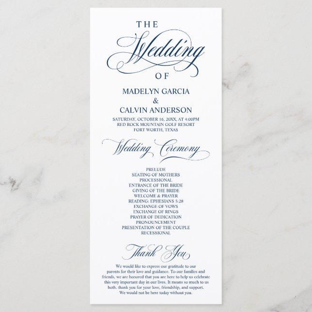 Classic Elegance Black Script, Wedding Ceremony Program (Front)