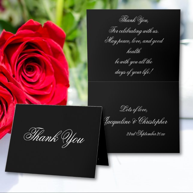 Classic Elegance Chic Script Stylish Black & White Thank You Card (Classic Elegance - Chic Script Stylish Black & White Thank You Card.)