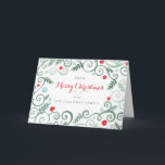 Classic Elegance Christmas Card<br><div class="desc">Scrolls,  flowers,  and leaves design in shades of greens,  blue,  and red.  White background.  Elegant,  stylish,  colorful - perfect for sending holiday greetings to your family and friends!  Easy to customize the text.</div>