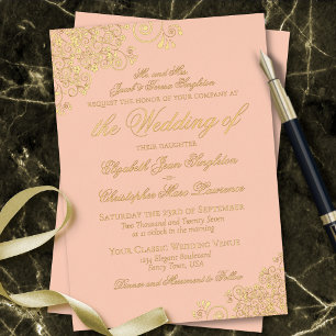 Classic Elegance Coral Peach Formal Wedding Gold