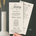 Classic Elegance Gold Script, Wedding Ceremony Program<br><div class="desc">Elegant classic cream and black theme,  Wedding Ceremony Program in 4x9 inches (long) card. It is designed with scroll accent that can be personalised with custom/ personalised text for your bridal party,  ceremony details,  memorial notes and thank you message.</div>
