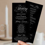 Classic Elegance Gold Script, Wedding Ceremony Program<br><div class="desc">Elegant classic black and white theme,  Wedding Ceremony Program in 4x9 inches (long) card. It is designed with scroll accent that can be personalised with custom/ personalised text for your bridal party,  ceremony details,  memorial notes and thank you message.</div>