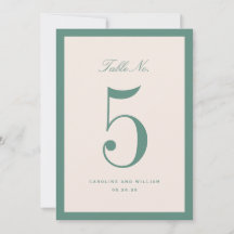 Classic Elegance Green Wedding Table Number Card