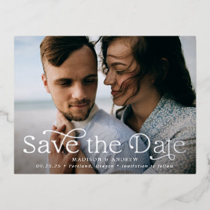 Classic Elegance Horizontal Photo Save the Date Foil Invitation Postcard