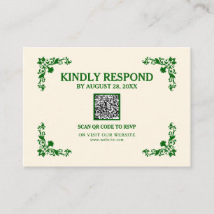 Classic Elegance Ivory & Emerald Islamic QR RSVP Enclosure Card