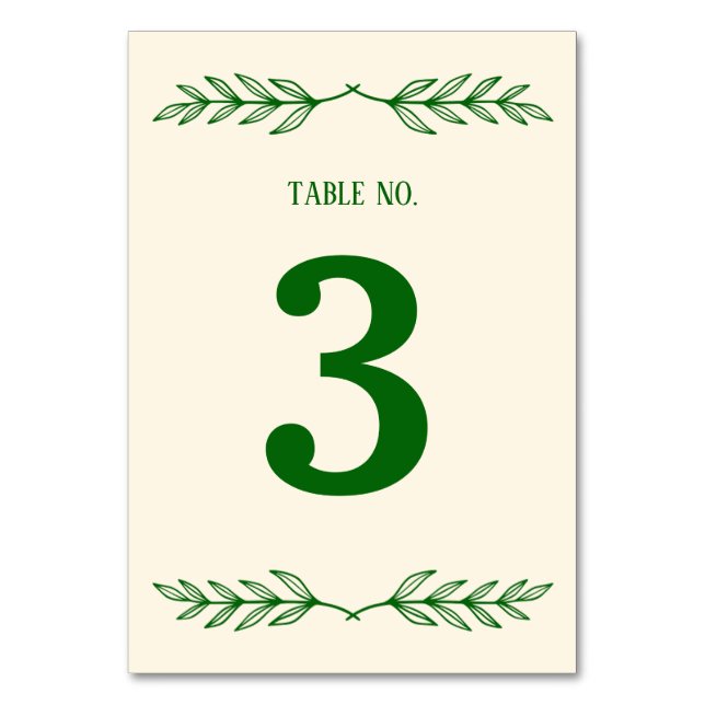 Classic Elegance Ivory & Emerald Islamic Wedding Table Number (Front)