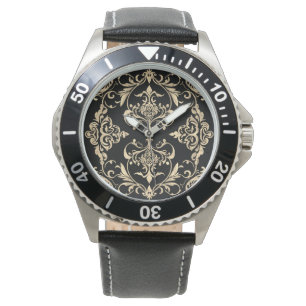 Classic Elegance, Mosaic Black Gold Pattern, Men Watch