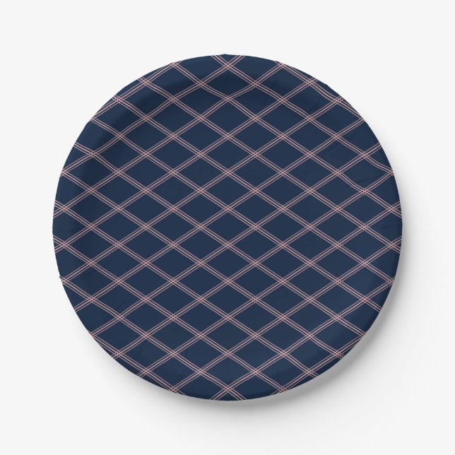 Classic Elegance Navy and Pink Art Deco Paper Plate (Front)