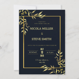 Classic Elegance: Navy Blue and Gold Wedding Invitation
