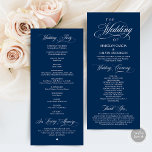 Classic Elegance Navy Blue Script Wedding Ceremony Program<br><div class="desc">Elegant Classy Navy Blue script, Wedding Ceremony Program in 4x9 inches (long) card. It is designed with scroll accent that can be personalised with custom/ personalised text for your bridal party, ceremony details, memorial notes and thank you message. If you are looking for other program card types and sizes, please...</div>