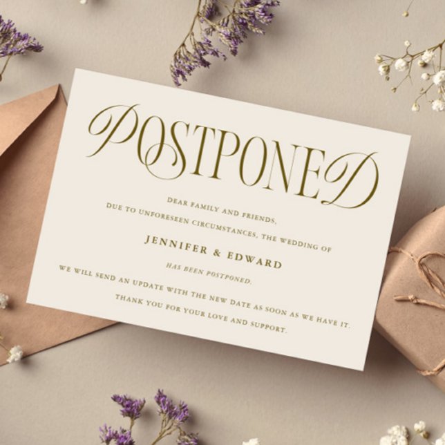 Classic Elegance Postponed Wedding Update Cream Invitation (Creator Uploaded)
