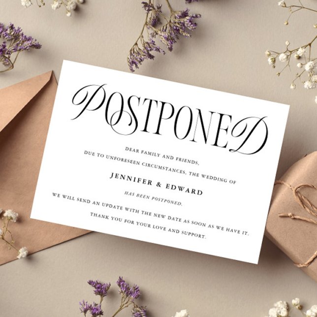 Classic Elegance Postponed Wedding Update White Invitation (Creator Uploaded)