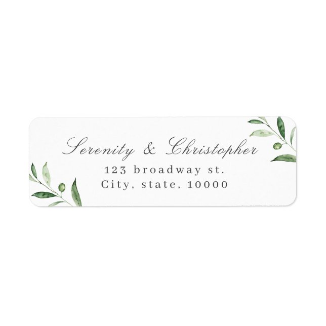 Classic Elegance Script Greenery return address Label (Front)
