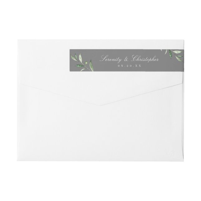 Classic Elegance Script Greenery return address Wrap Around Label (Back)
