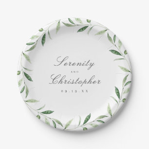 Classic Elegance Script Greenery wedding Paper Plate