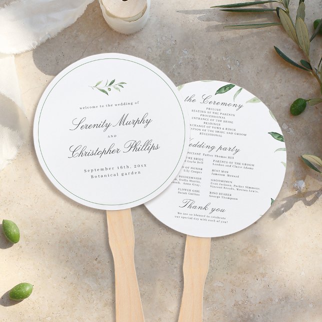 Classic Elegance Script Greenery Wedding Program Hand Fan (Classic Elegance Script Greenery Wedding Program Hand Fan)