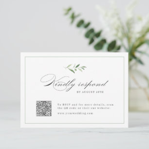 Classic Elegance Script Greenery wedding QR code  RSVP Card