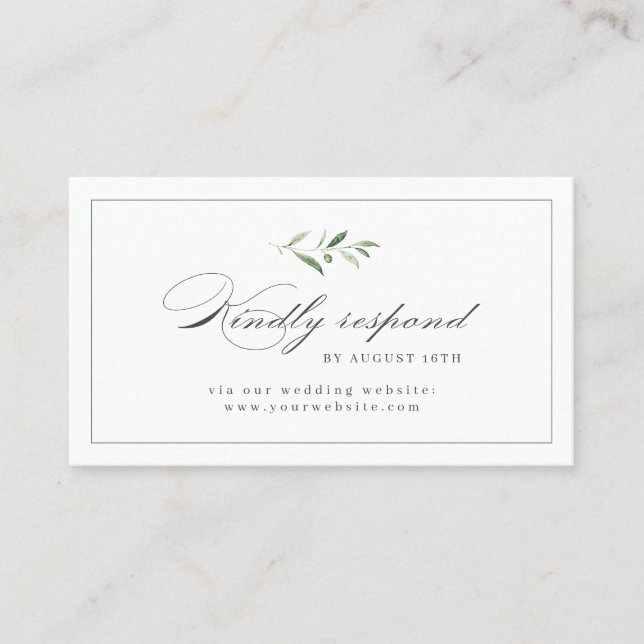 Classic Elegance Script Greenery wedding RSVP Place Card (Front)