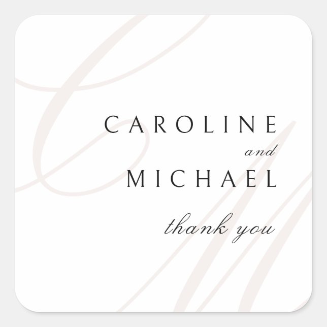 Classic Elegance Script monogram wedding favours Square Sticker (Front)