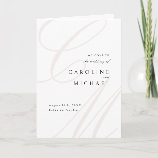Classic Elegance Script Monogram Wedding Program (Front)