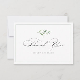 Classic Elegance Script Simple Greenery Thank You Card
