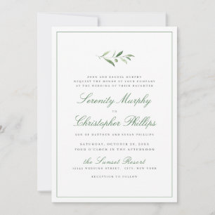 Classic Elegance Script Simple Greenery Wedding Invitation