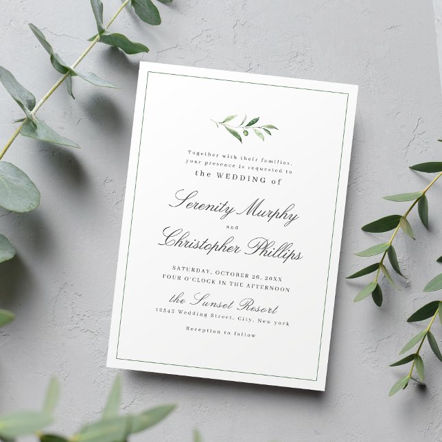 Classic Elegance Script Simple Greenery Wedding Invitation (Classic Elegance Script Simple Greenery Wedding Invitation)