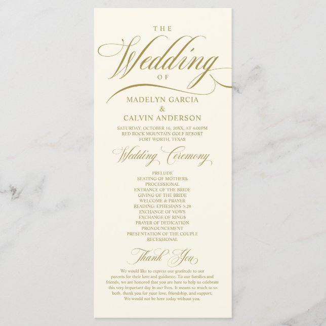 Classic Elegance Vintage Gold, Wedding Ceremony Pr Program (Front)