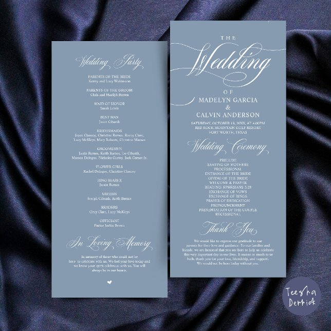 Classic Elegance Wedding Ceremony Order Thank you Program (Classic Elegance Wedding Ceremony Order Thank you Program Card in Dusty Blue)