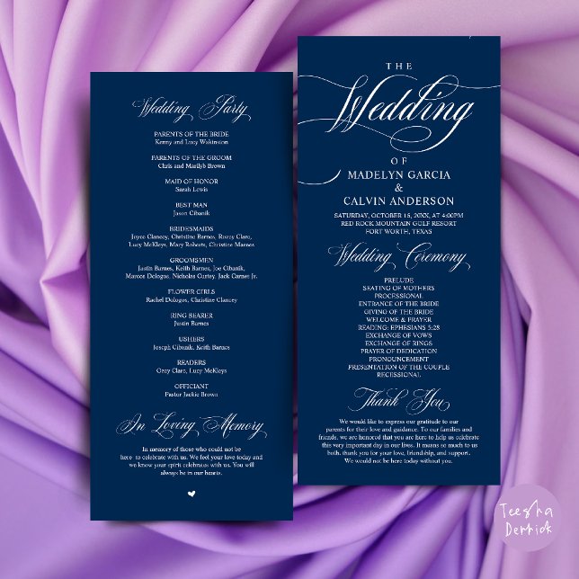 Classic Elegance Wedding Ceremony Order Thank you Program (Classic Elegance Wedding Ceremony Order Thank you Program Card in navy Blue)